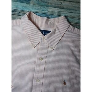 Ralph Lauren Mens XXL Orange Striped Short Sleeve Button-Up